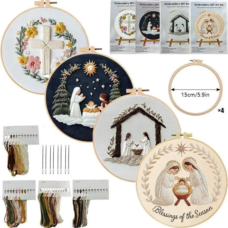 European Style Christmas Angels Cross Stitch Kit - Stainless Steel Needle, Fabric, DIY Materials Set with English Guide for Holiday Home Decoration (Sports & Outdoor Fan Shop Gaming Craft Supply), Angels Motif