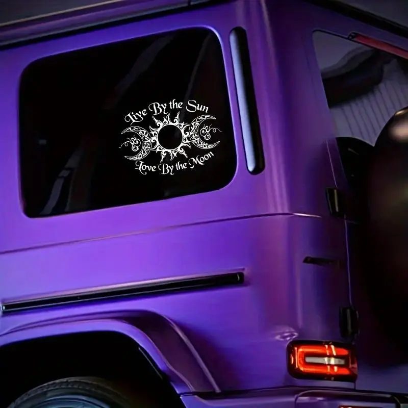 Live By The Sun Love By The Moon Car Decal, Mystic Vintage Sun & Double Moon Waterproof Vinyl Sticker, White Boho Auto Window Decal for Off-Road Trucks SUVs Backpacks
