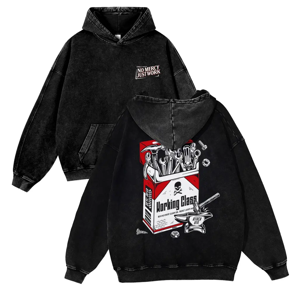 Vintage Acid Wash Graphic Hoodie, Unisex 'Working Class' Cotton Blend Pullover, Super Soft Casual Streetwear Top for Spring, Jeans, Tops, Fit, Thick, Graphic Print, Long Sleeve