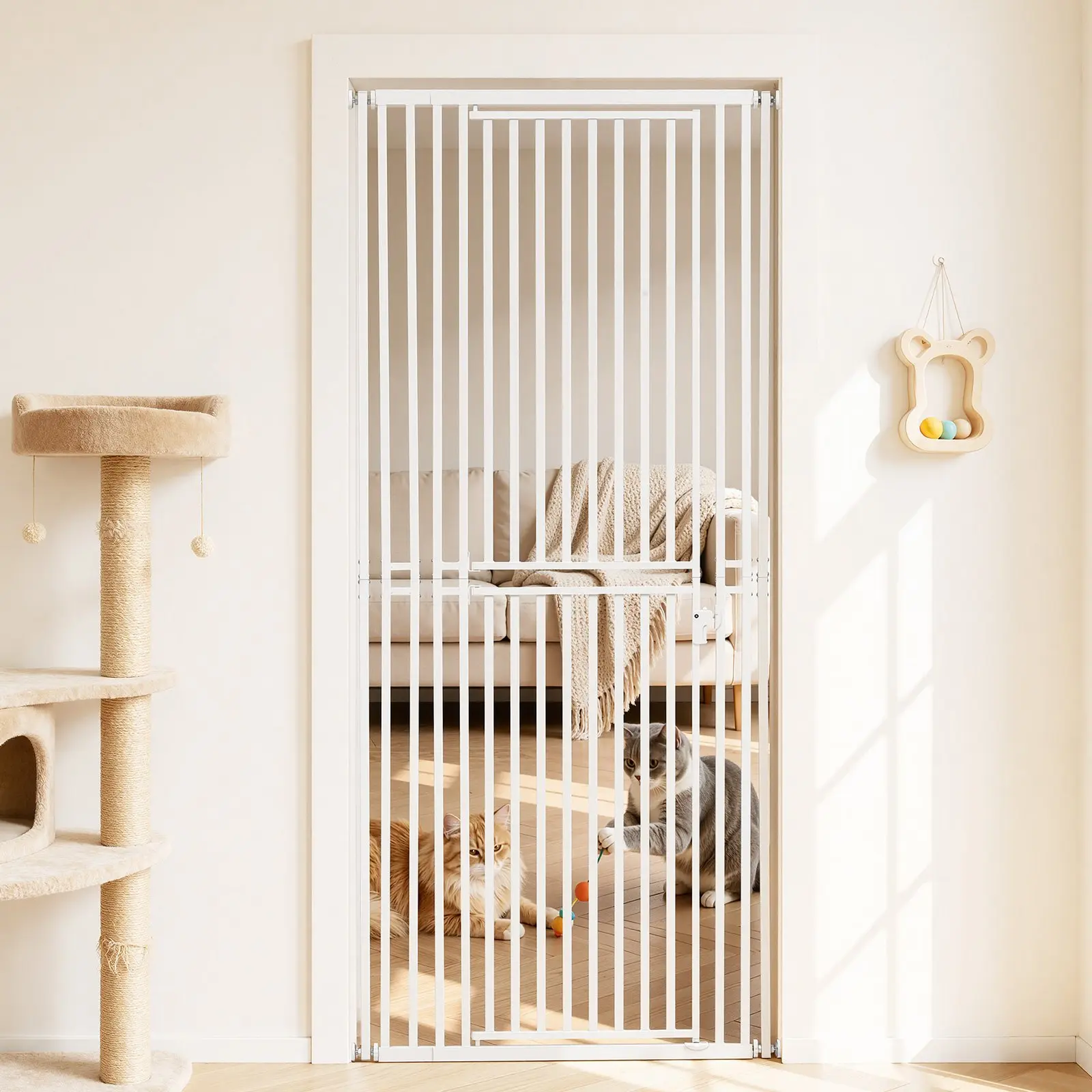 VEVOR Extra Tall Iron Pet Gate, 28-34 in Adjustable Width, 78.7 in Height, 1.2 in Narrow Bar Spacing, Pressure & Wall Mount Tool Kits for Easy Installation, Reduces Escape Risk, White for Stairs, Door, House