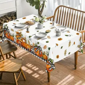 2D Flat Party Tablecloth 1pc, Thanksgiving Theme Pumpkin and Maple Leaf Design, Polyester, Rectangular, Ideal for Home Gatherings and Festive Parties