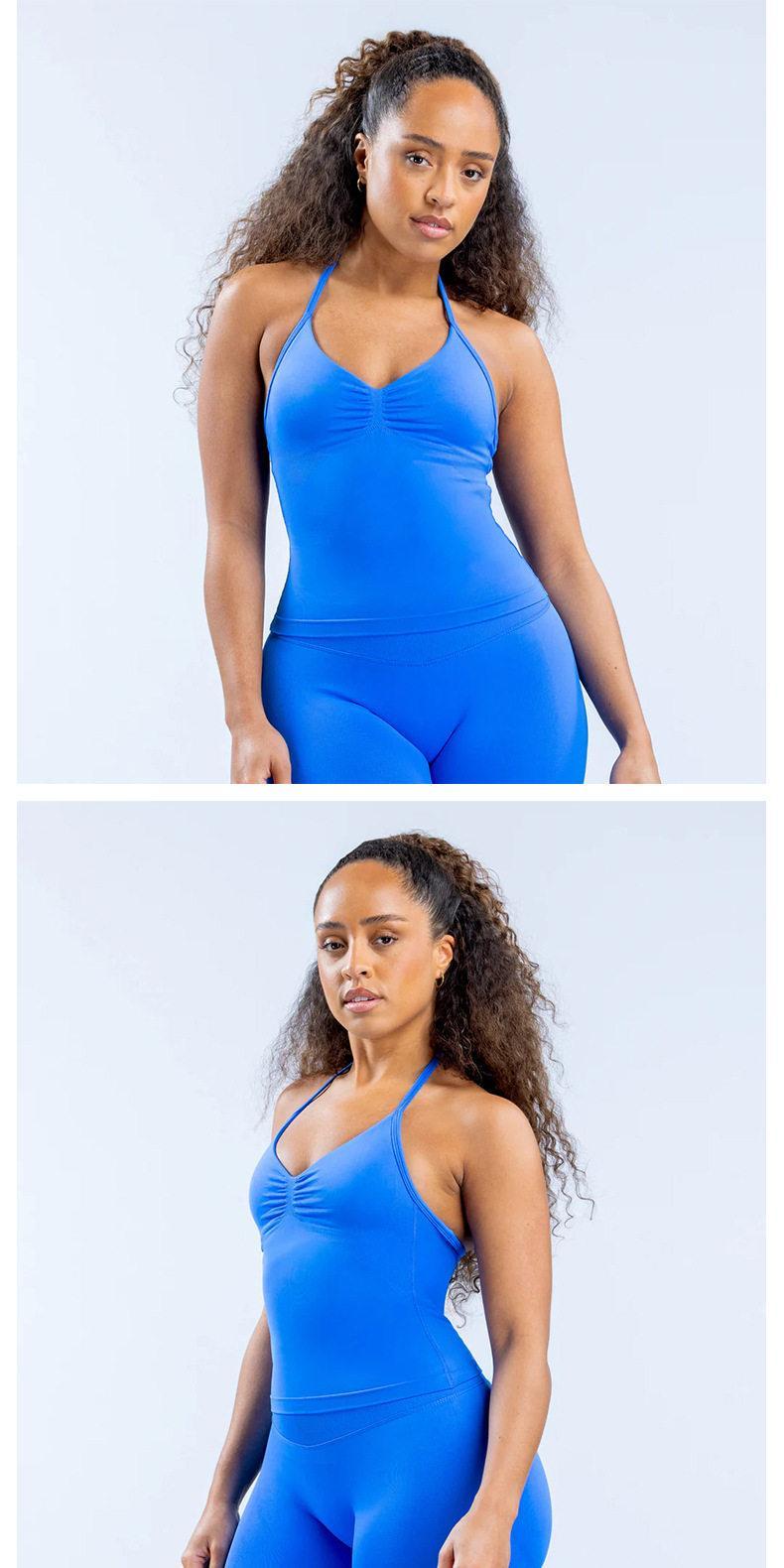 Longline Strappy Seamless Yoga Tank Top Ruched Backless Gym Workout Sleeveless Shirts with Built-In Bra Vest for Women