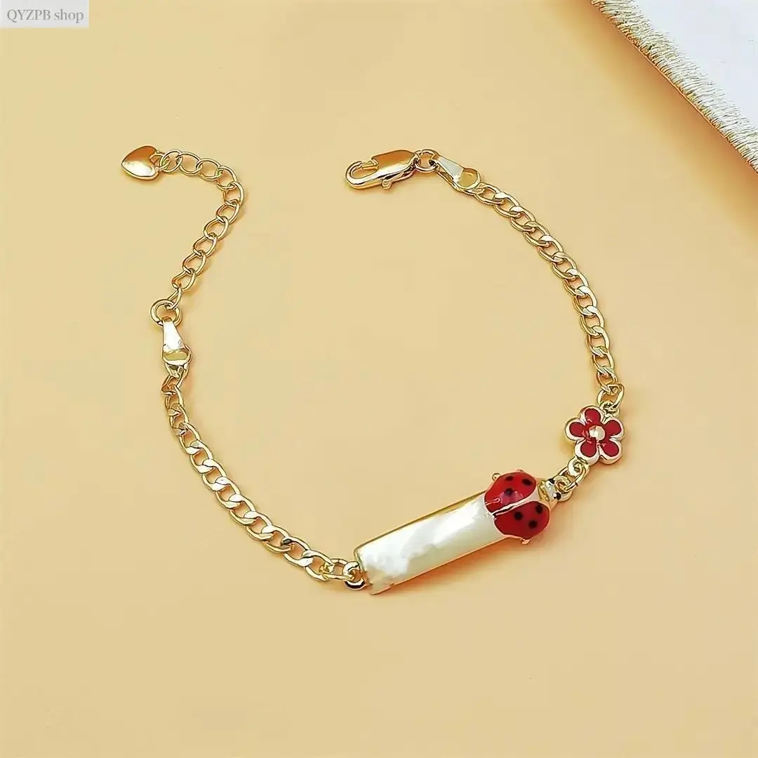 Women's Trending Floral Charm Bracelet - Gold-Tone Plated Copper with Red & Pink Flowers, Casual Elegant Stackable Jewelry for Party, Birthday & Graduation, Plastic-Free Gift Option, Charm Bracelets, Daily, Female, Gold Plated Bracelets, Trendy Jewelry