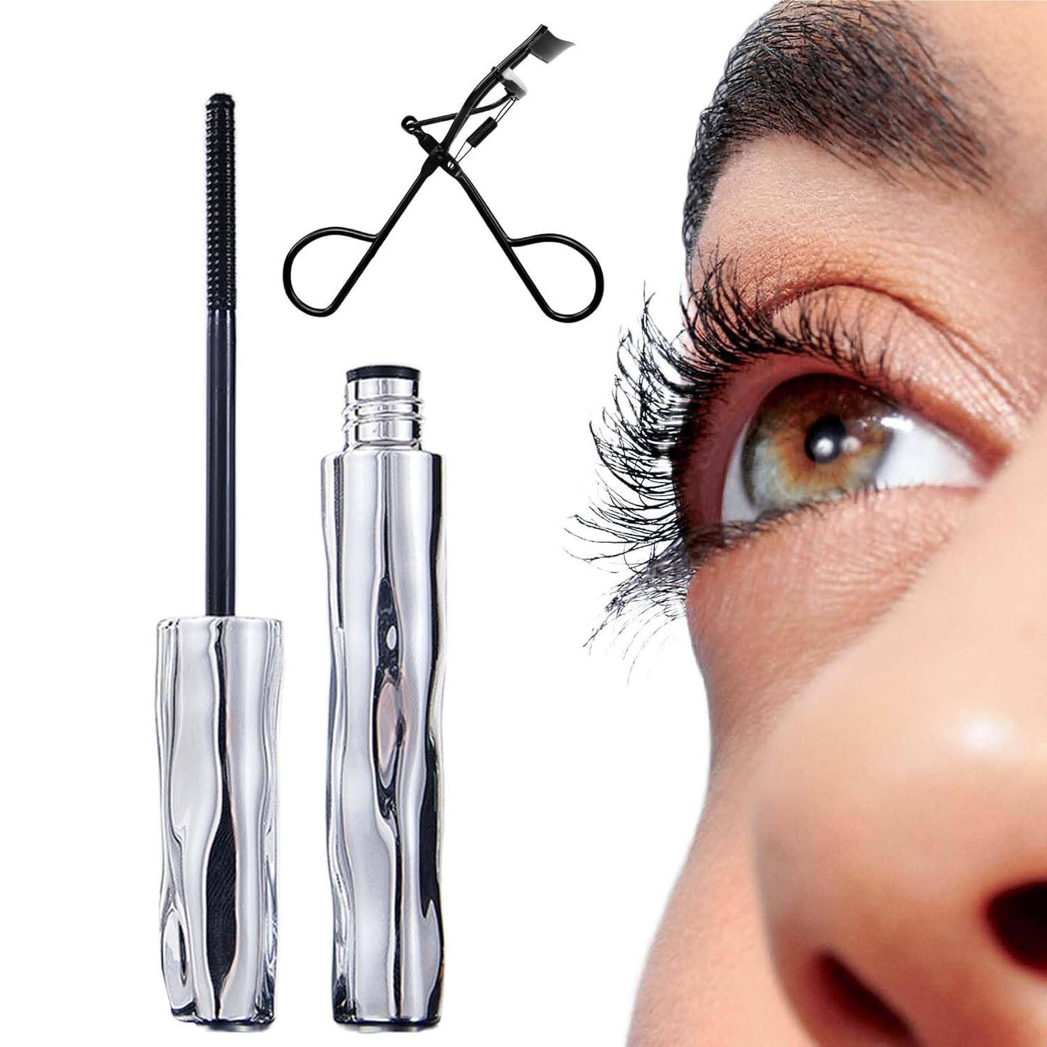 Curl and Lengthen Mascara Steel Tube Mascara,Free eyelash curler–Waterproof quick-drying curling mascara,Special Spiral Brush Head,Easy to Apply,Long-Lasting Volumizing Eyelash,can create long,thick,three-dimensional long-lasting eyelashes,girl's favorite