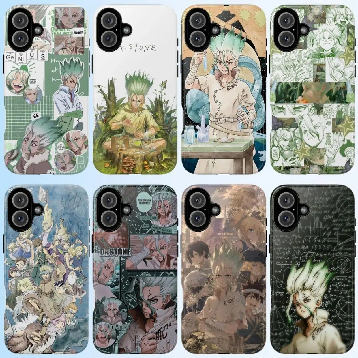 Dr STONE Senku Smartphone Shell, Handheld Cellphone Case with Cleaning Cloth, Compatible with iPhone 11-17 Pro Max/Plus, Samsung Galaxy S23-25