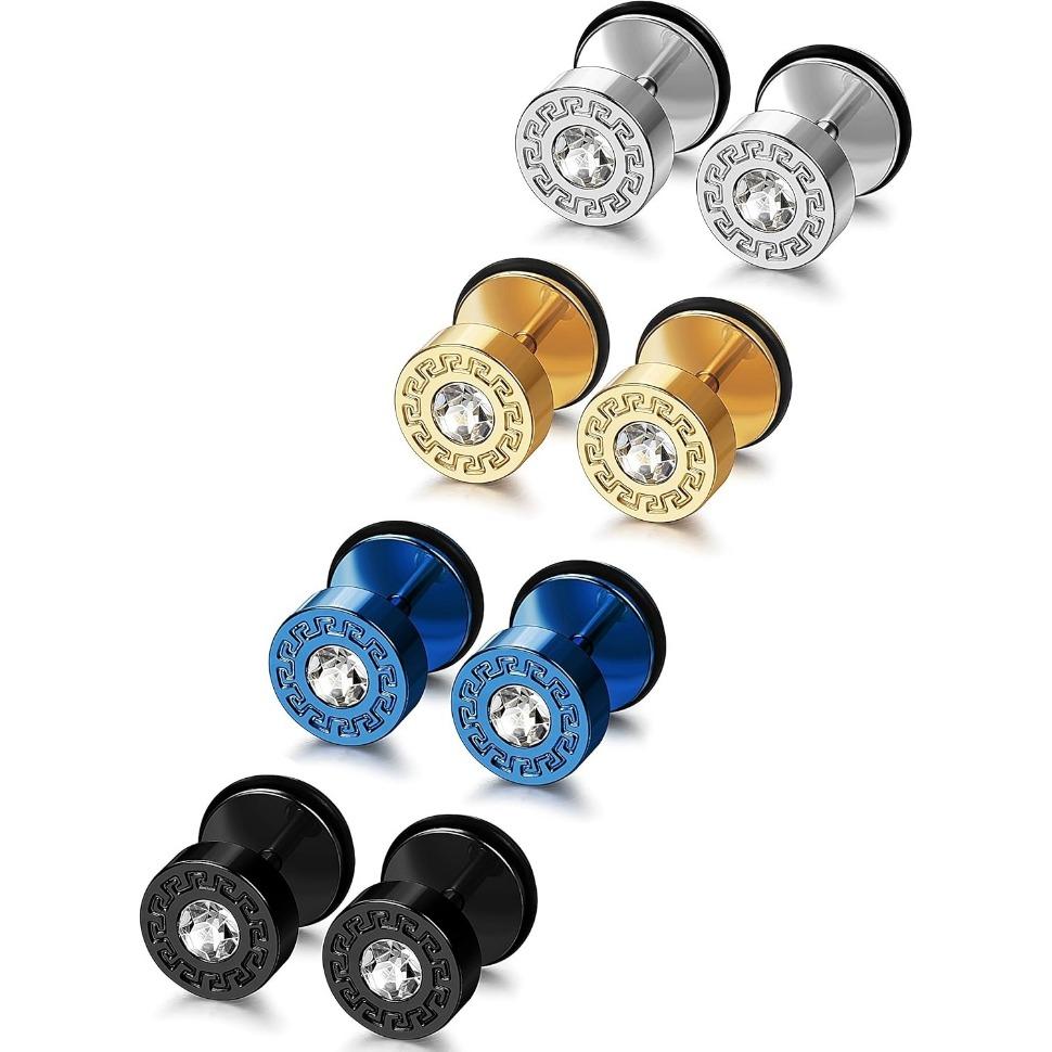 FIBO STEEL 3 Pairs Stainless Steel Stud Earrings Set for Men Women Ear Piercing Plugs Tunnel Street Fashion Hip pop Jewelry FIBO STEEL 3 Pairs Stainless Steel Stud Earrings Set for Men Women Ear Piercing Plugs Tunnel Street Fashion Hip pop Jewelry