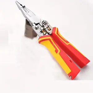 8-in-1 Wire Stripping Pliers with Voltage Tester, 55#Multi-Function Pliers for Cutting Crimping Winding, Test Pliers with TPR Handle for Home Repair (Yellow Red)