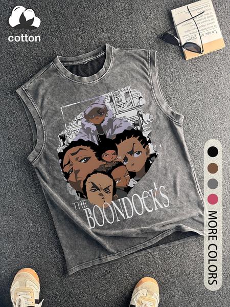 Men's The Boondocks Graphic Round Neck Tank Top, Regular Fit Casual Sleeveless Top for Summer, Men's Top for Daily Wear