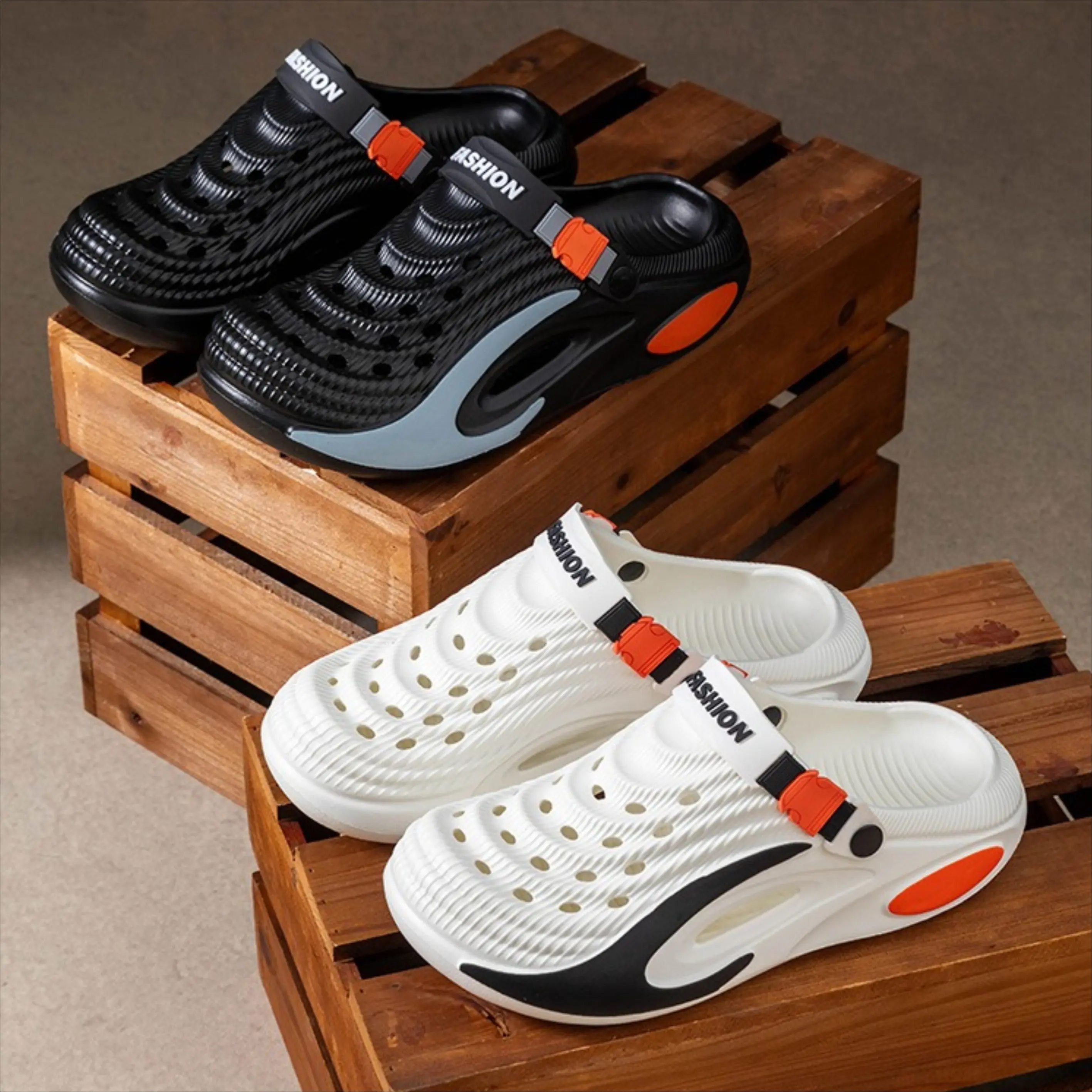 Men Hollow Out Breathable Clog Shoes, Adjustable Back Strap Thick Platform Slip‑on Garden Sandals, Non‑Slip Lightweight EVA Outdoor chinese Slippers for Beach Pool Camping Daily Casual Walking  cloud slide summer new arrival