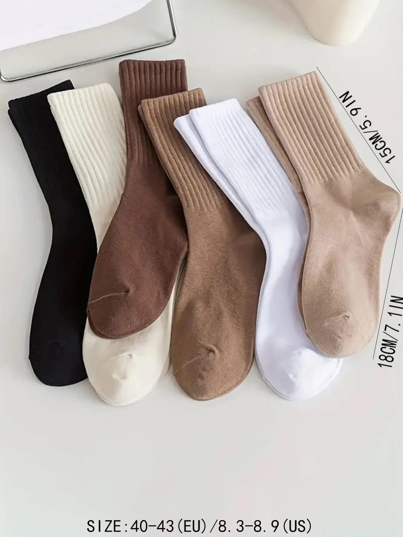 Women's 6 Pairs Solid Crew Socks, Fashion Casual Cozy Breathable Socks for Daily Wear, Women's Socks for All Seasons