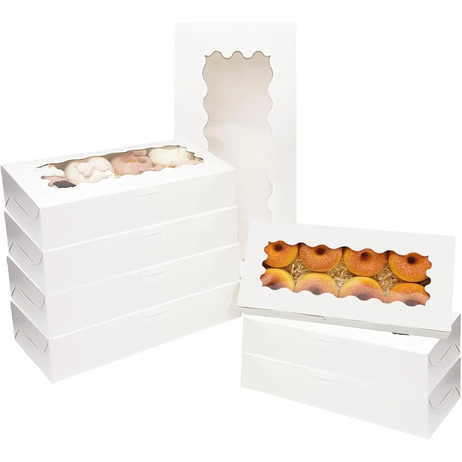 50 Packs White Cookie Box with Window 12x5.5x2.5 Inch Two Uses Pastry Biscuit Bakery Box For Packaging