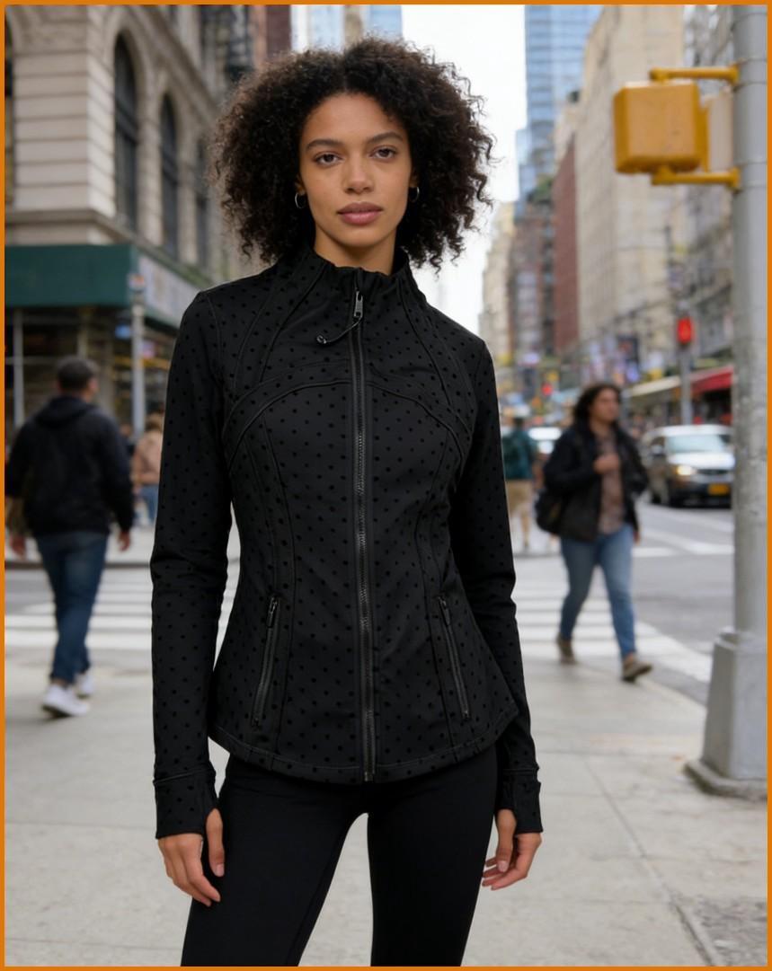 Vibe Outdoor Women's Stylish Black Polka Dot 2-Piece Active Set  Stand Collar Zip Jacket & High Waist Leggings for Yoga, Gym & Daily Wear