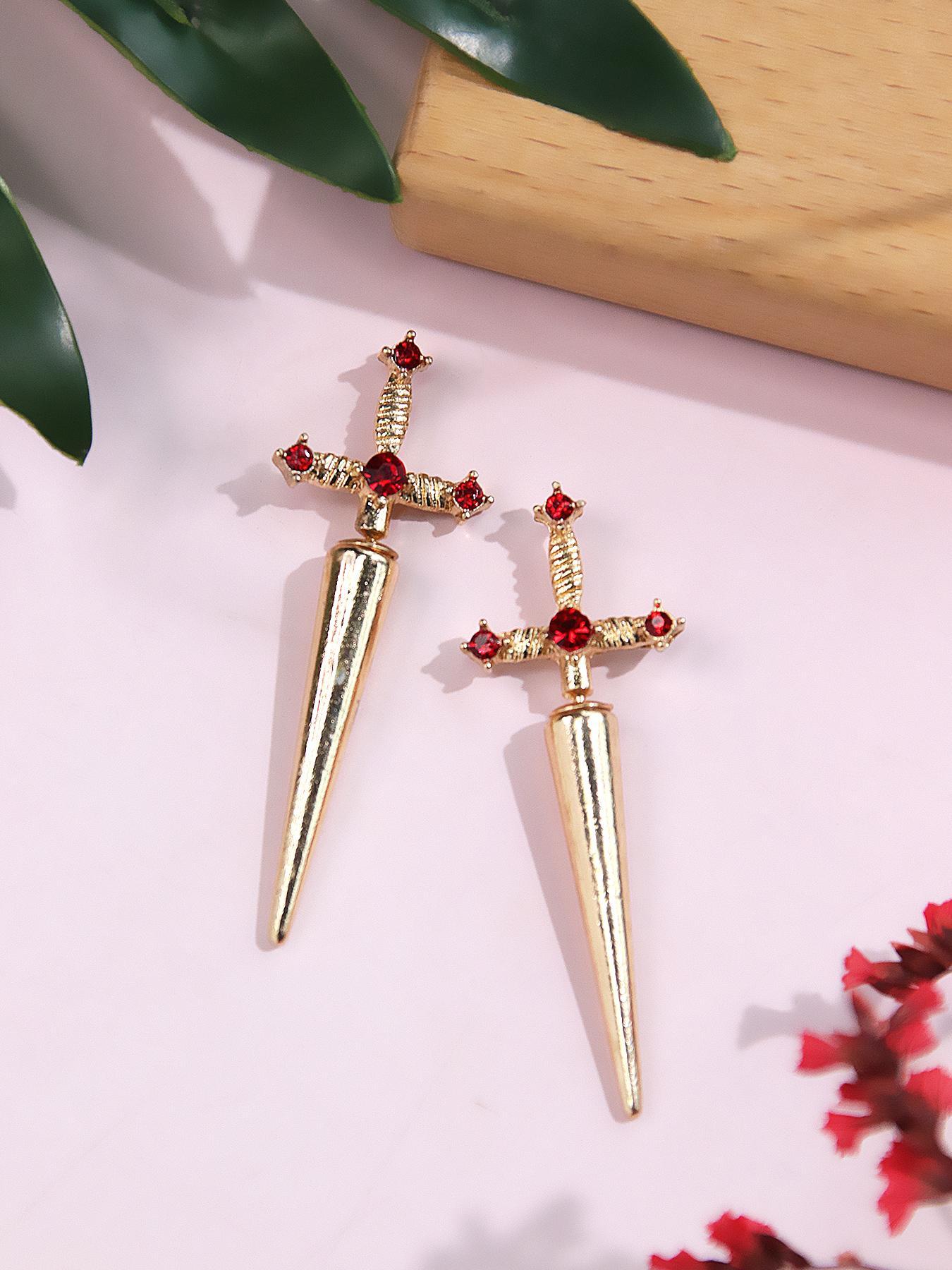 Women's Easter Street Sword Decor Alloy Studded Cross Earrings, Casual All-match Jewelry for Girls Gift, Simple Classic Fashion Accessories for Daily Wear