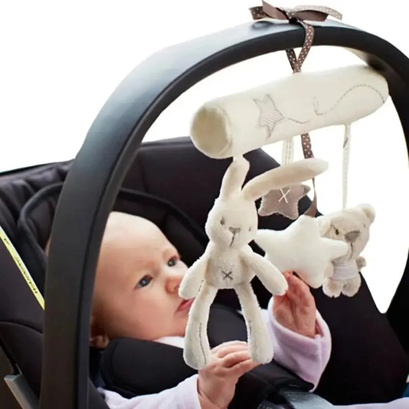 Cute Rabbit Plush Hanging Baby Toy, Multifunctional Hand Bell Rattle for Crib, Stroller & Car Seat, Sensory Infant Gift for Newborn Toddlers