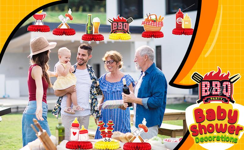 9 Pieces BBQ Baby Shower Decorations For BBQ Baby Shower Birthday Honeycomb Centerpieces Table Decor For Summer Picnic Party For Carnival Summer Barbecue Holidays Gender Reveal Party Supplies