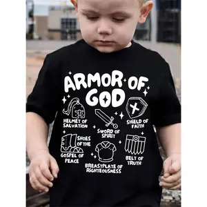 1PC Armor Of God Printed Kids Active T-Shirt, Summer Sports Lightweight Comfortable Round Neck Short Sleeve Casual Top
