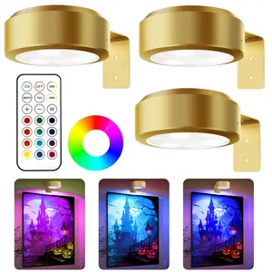 Battery Picture Lights 3-Pack - Rechargeable Wireless with Remote, Dimmable & Timer | Magnetic Art Display Lighting for Paintings, Gold, Gift Idea