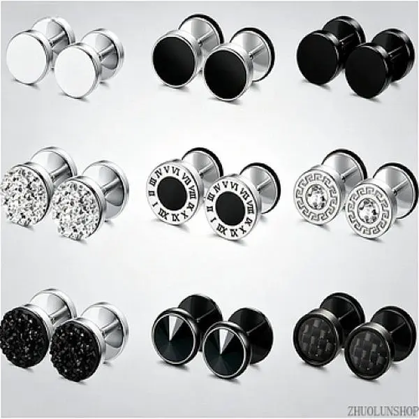 Stainless Steel Round Fake Gauge Stud Earrings for Men Women, Faux Cheater Plug Ear Tunnel, Trendy Punk Fashion Piercing Jewelry Daily Accessory