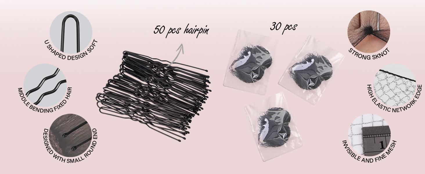 80Pcs Hair Nets for Buns -Black Ballet Bun Nets & Hair Pins for Girls & Women Invisible Bun Covers for Women's Hair 30Pcs 12Inch Nets and 50Pcs Hair Pins for Buns Ballet Bun Kit