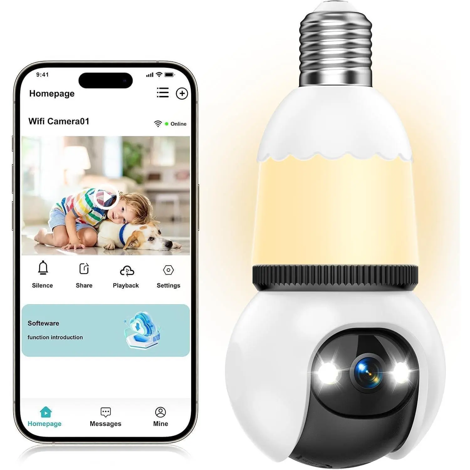 Hawkray Light Bulb Security Camera Wireless Outdoor Indoor-5&2.4GHz Dual Band WiFi,360° Pan-Tilt,2K Color Night Vision,Motion Detection & Siren Alarm,Two-Way Audio