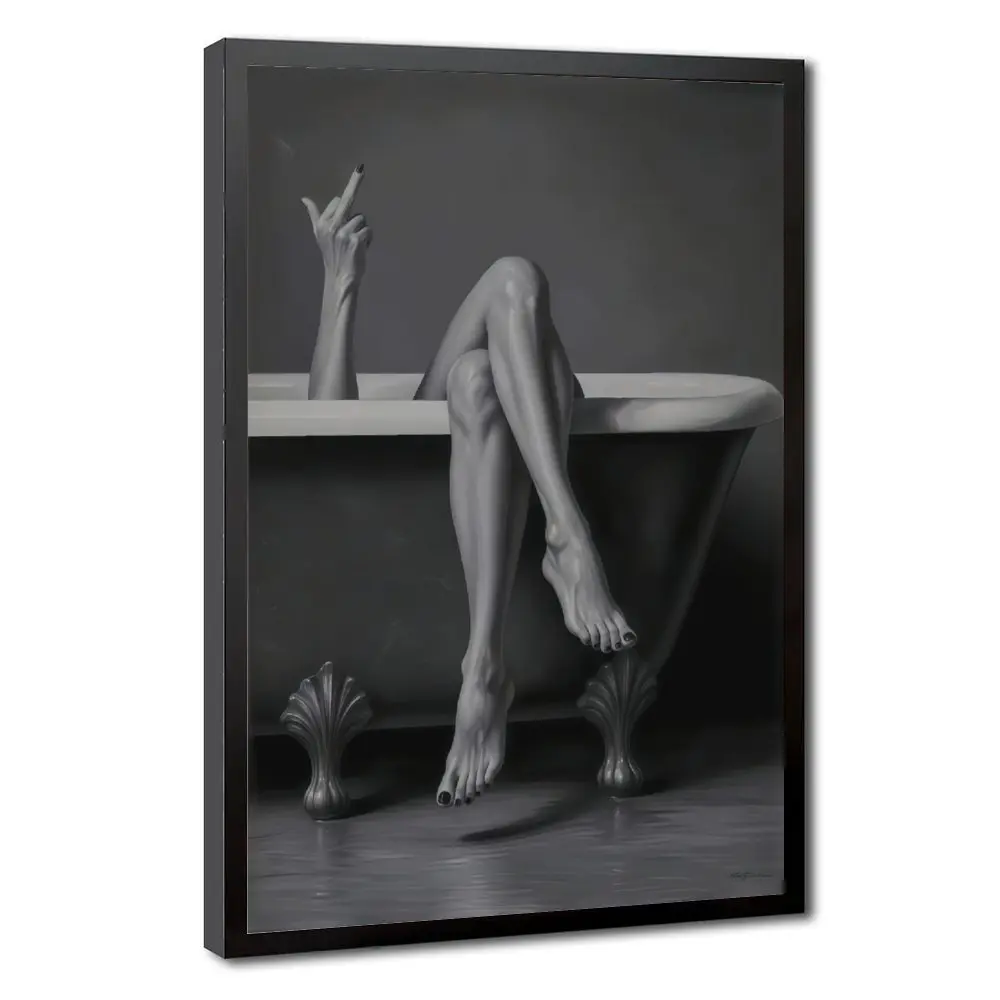 Black and White Bathroom Art Print |   Moody Legs in Tub Poster |   Middle Finger Poster |   Rebel Wall Decor, Canvas Poster, Funny Bathroom Wall Decor, Restroom Wall Art, Bathroom Decor, Room Decor, Home Decor