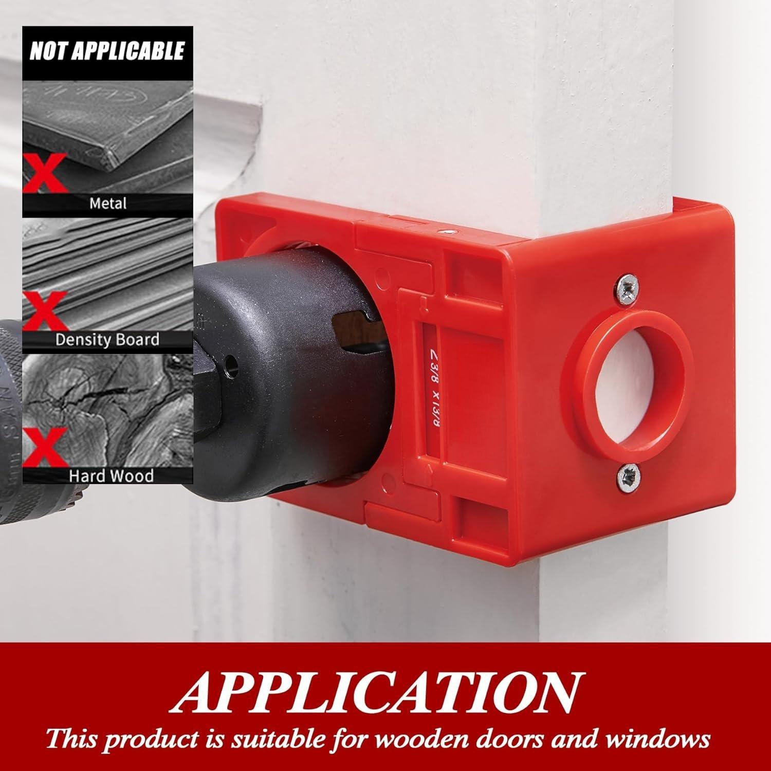 /8" - /4" Door Lock Installation Set with Guide Template, Door Lock Hole  Kit ldeal for Wooden Doors, Red