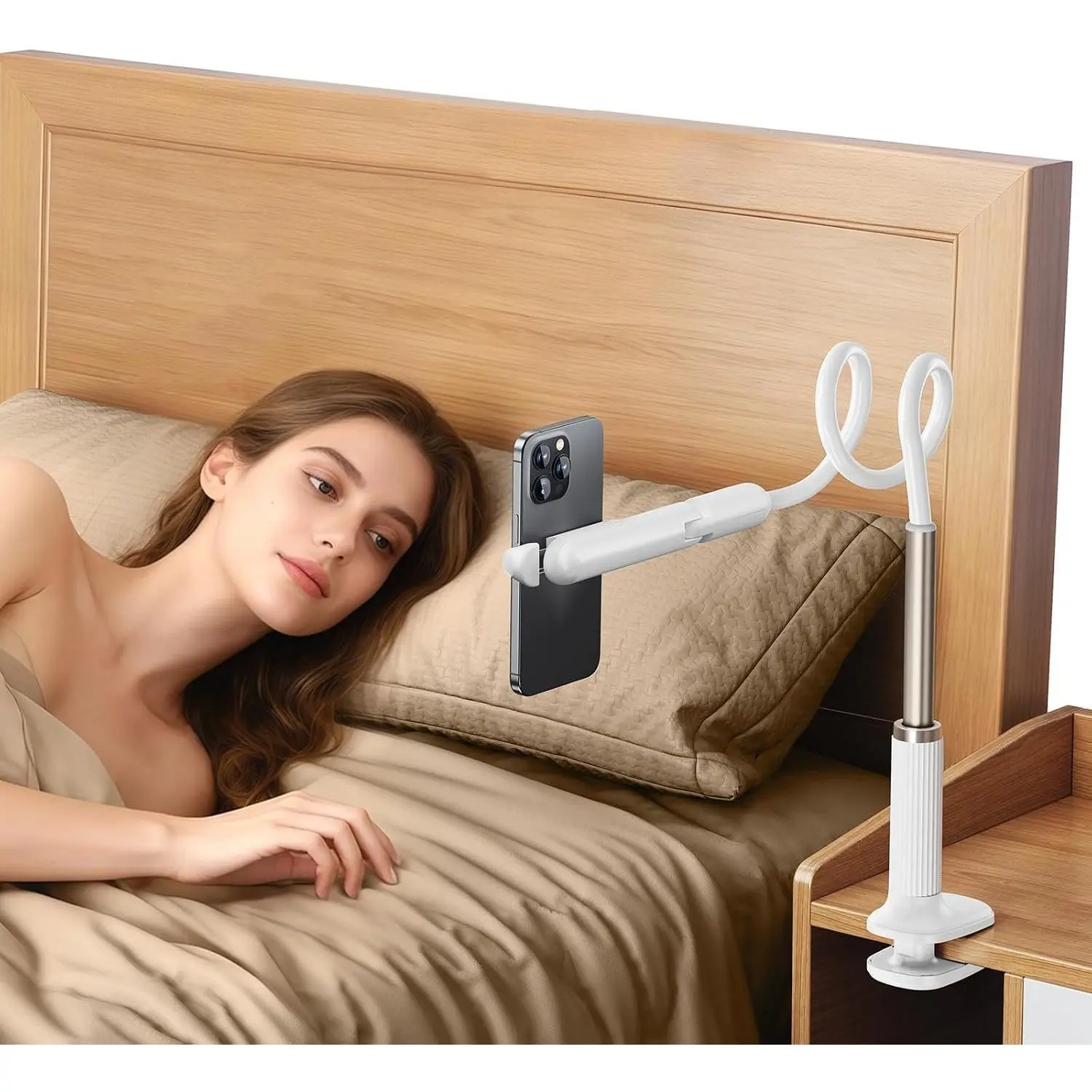 Flexible Gooseneck Phone Holder for Bed, Bedside, Desk,Headboard | 43.3in Long Arm, 900° Rotation Overhead Phone Mount,  Core Lazy Phone Stand,Hands-Free Cradle for Sofa & Kitchen
