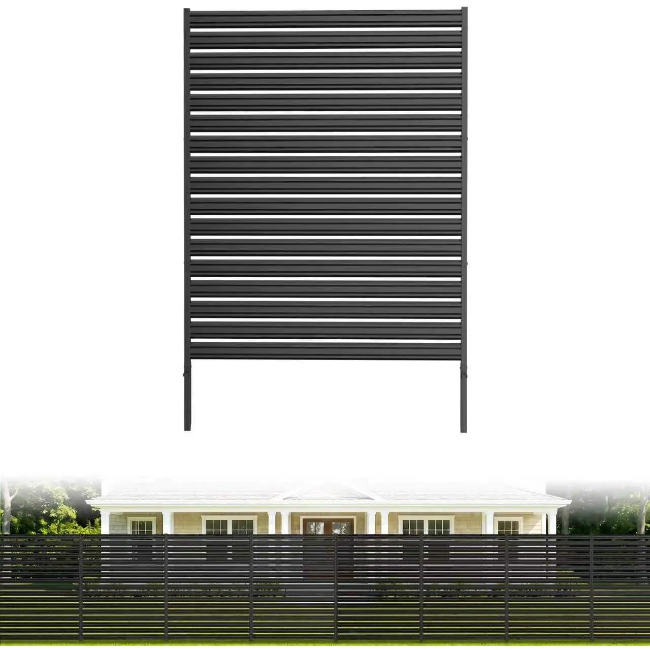 Modern No-Dig Reinforced Steel Fence Panel, 1-Panel 60in H × 48in W Rust-Resistant Outdoor Fencing with Airflow Support for AC Unit Cover, Trash Bin Enclosure