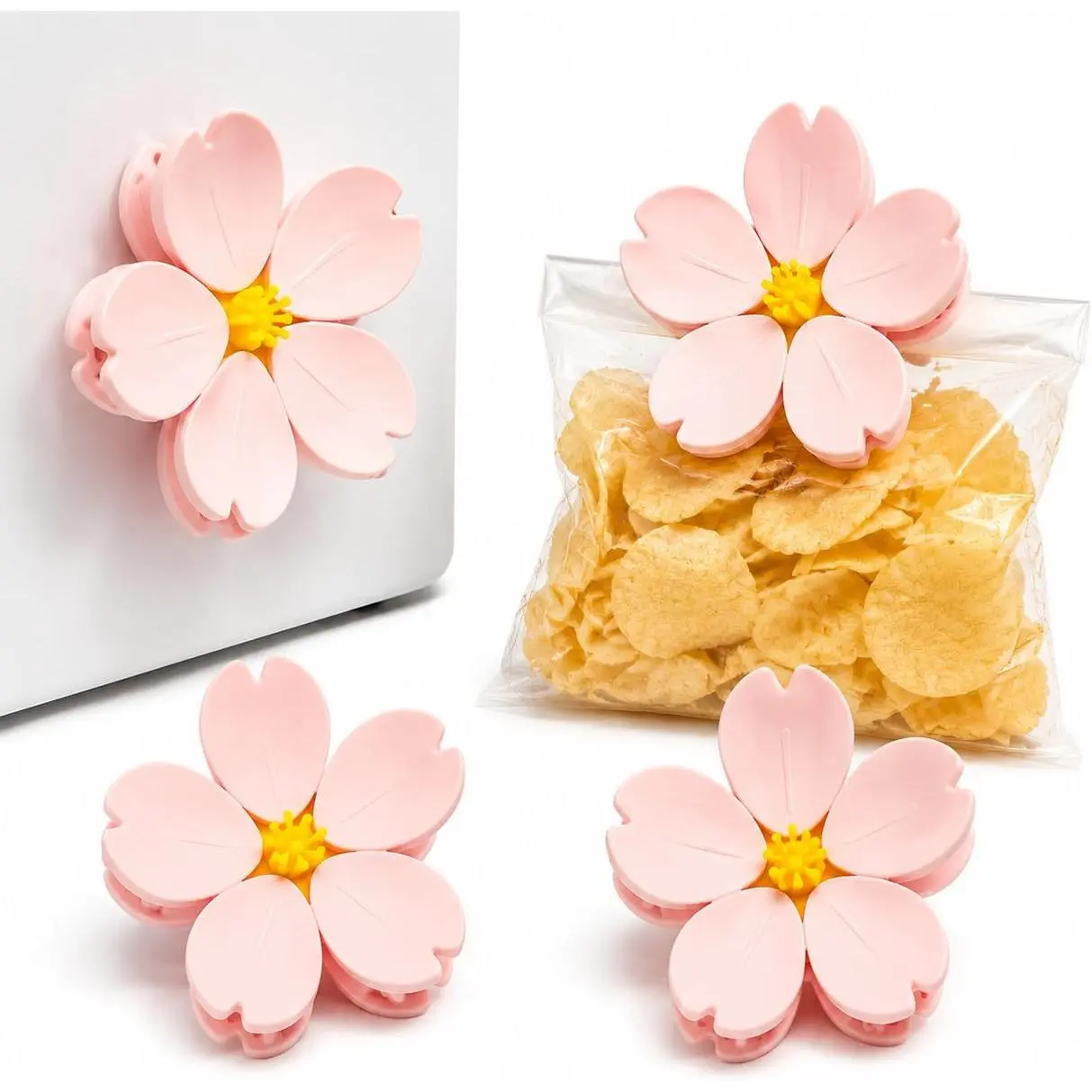 Cherry Blossom  Chip Clips, Cute Flower Bag Clips for Kitchen Organization, Decorative Fridge  with Detachable Petal Design, Snack  Storage Clips and Kitchen Gifts for Women
