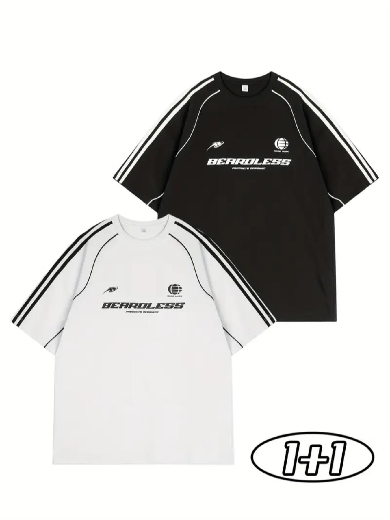 Men's Regular Fit Striped Trim Short Sleeve Tee, Casual Style Tee, Casual Comfy Round Neck T-shirt for Summer, Fashion Men's Top for Daily Wear, Tropical