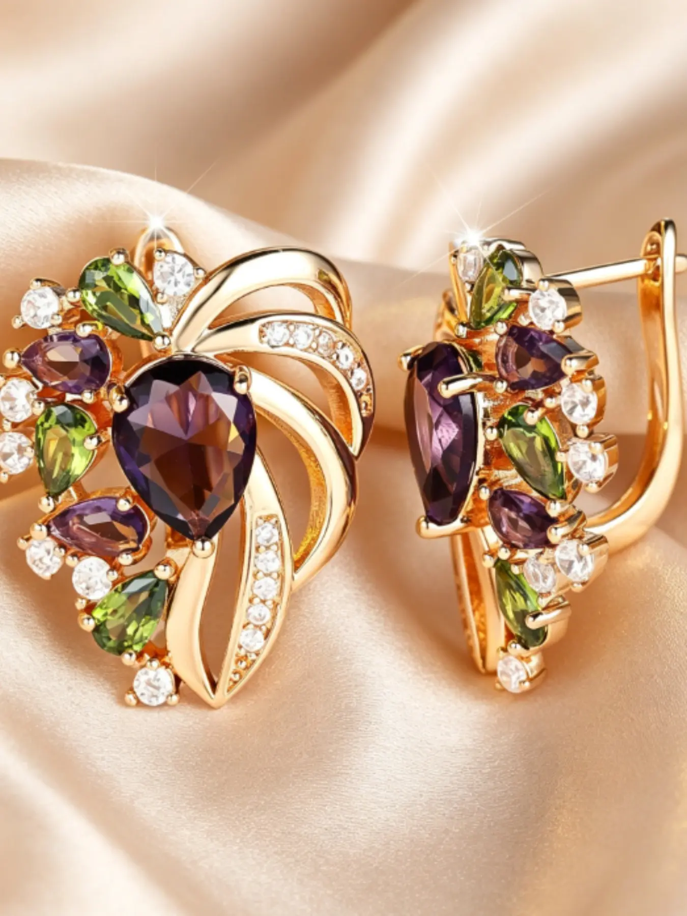 Elegant Floral Clip Earrings, Artificial Amethyst Heart Leaf Design, Perfect for All Occasions, Gift Idea for Special Events