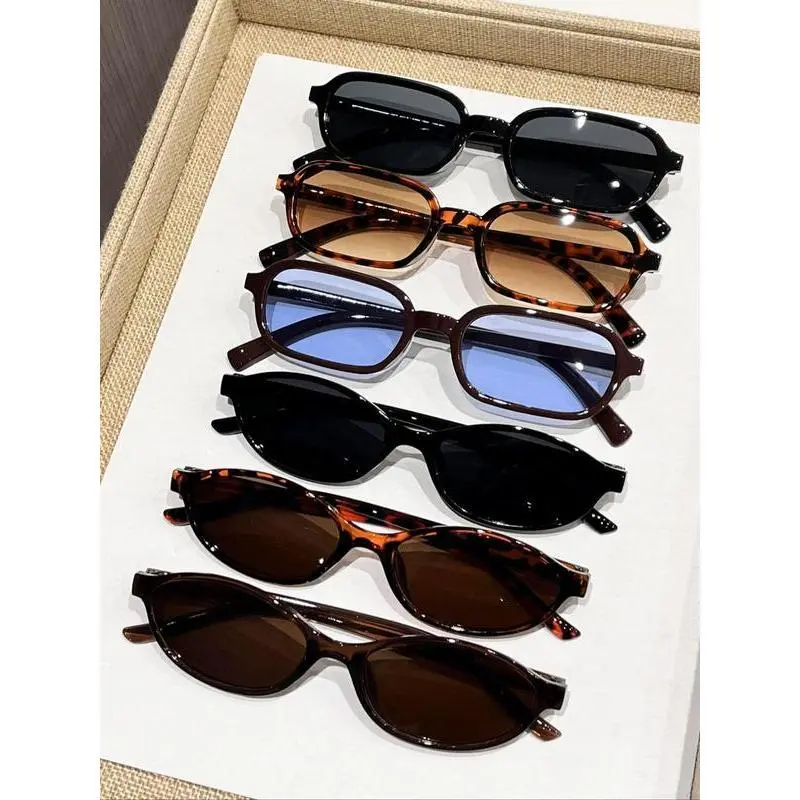 6-Pack Retro Y2K Sunglasses for Women Men • Vintage Rectangle Oval Fashion Glasses Trendy Festival Rave Multi-Color Tint Shades Bundle