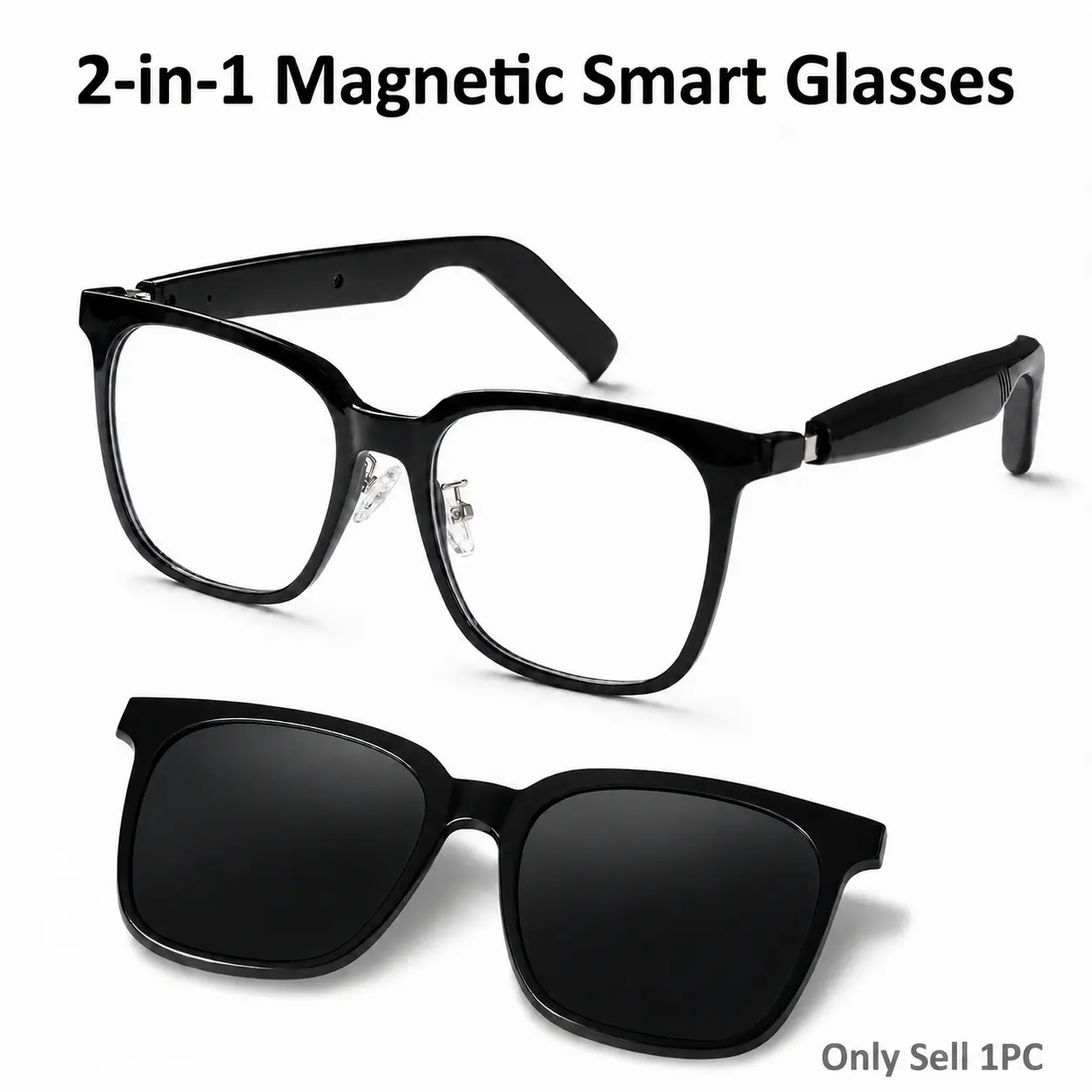 2-in-1 Magnetic Clip-On Smart Glasses for Men Women, Open-Ear Bluetooth Audio Glasses with Touch Control, Voice Assistant, Calls, Music and UV Protection