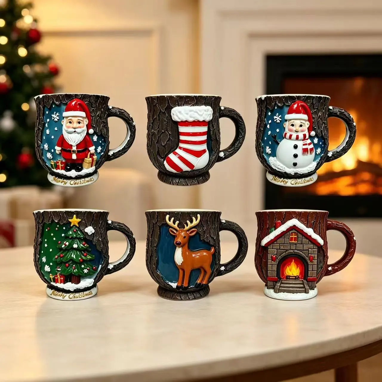 Christmas Themed Mugs Collection, Perfect for Holiday Gifts, Festive Design, Santa, Ideal for Coffee & Tea Lovers, Add Joy to Your Table