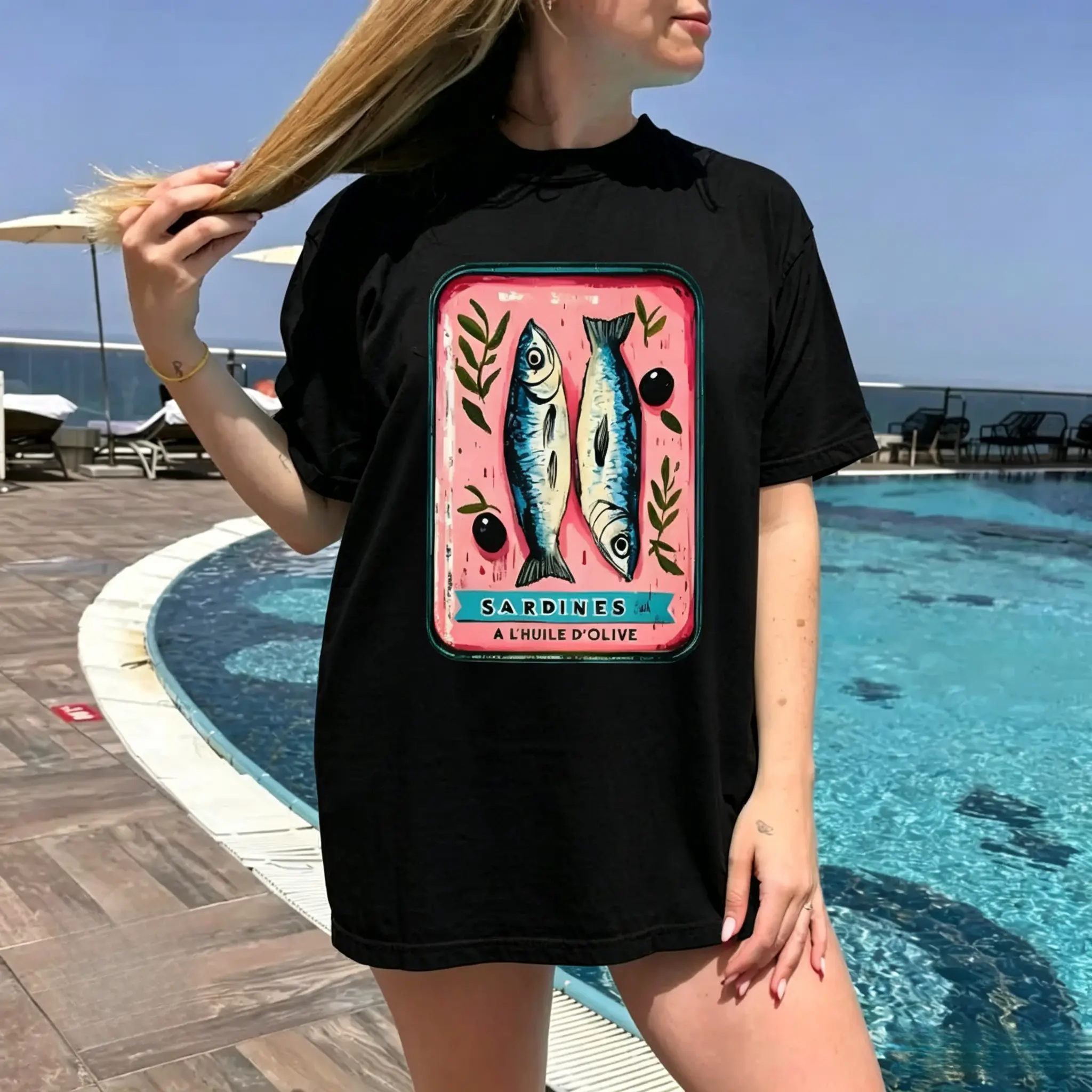 Cute Sardine Shirt, Fisherman Aesthetic T-Shirt, Nature Lover Gift, Trendy Summer Aesthetic Tee, Women's Print Short Sleeve Tee