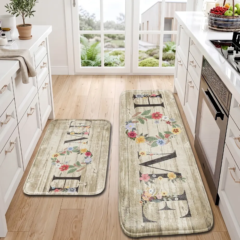 Kitchen Mats 2PCS,Cushioned Anti Fatigue Farmhouse Kitchen Rugs and Mats,Non Skid Waterproof Kitchen Mats for Floor,Comfort Foam Standing Desk Mat for Home,Office,Sink,Laundry