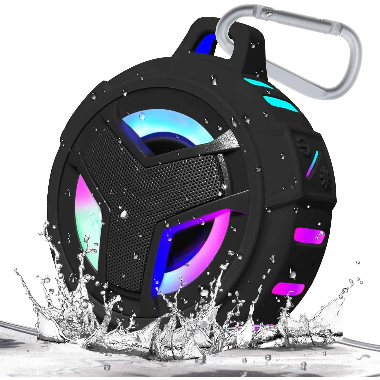 Bluetooth Shower Speaker, Portable Bluetooth Speakers, IP67 Waterproof Wireless Speaker with LED Light, Floating, 2000mAh, True Wireless Stereo for Kayak, Beach, Gifts for unisex -Black