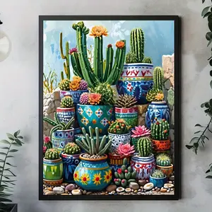 1-piece frameless poster, charming cactus desert scene art canvas print poster, retro plant mural decoration, unique and creative wall art decoration, suitable for living room, bedroom, office, dining room, waterproof, printed, artwork, perfect gift and d