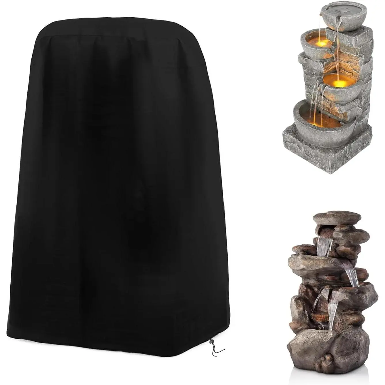 Garden Fountain Cover Waterproof Outdoor Fountain Cover with String Hem Heavy Duty 420D Fountain Statue Protective Cover (23" L x 18" W x 40" H)