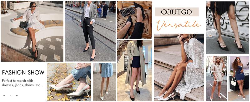 Coutgo Womens Slingback Kitten Heels Closed Pointed Toe Bowknot Knitted Slip On Work Pumps Dress Shoes