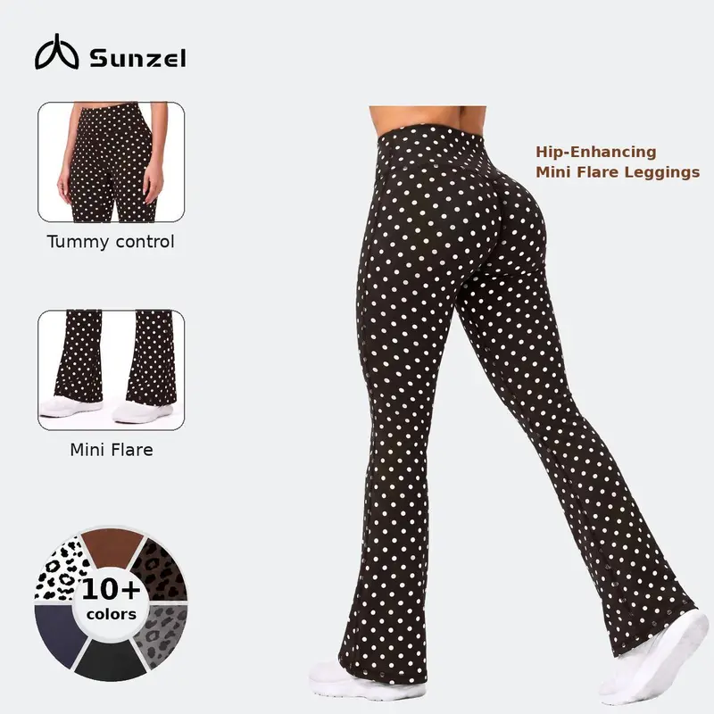 Sunzel Women's High Waist Stretchy No Front Seam Flared Leggings - Invisible Butt Scrunch, Tummy Control, Athleisure Wear, Gym Workout Apparel, Comfy Women's Clothing for Summer Travel