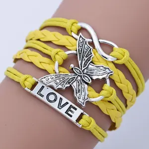 Vintage Handmade DIY Multi-layer Leather Infinite Love Butterfly Bangle Bangle Bracelet