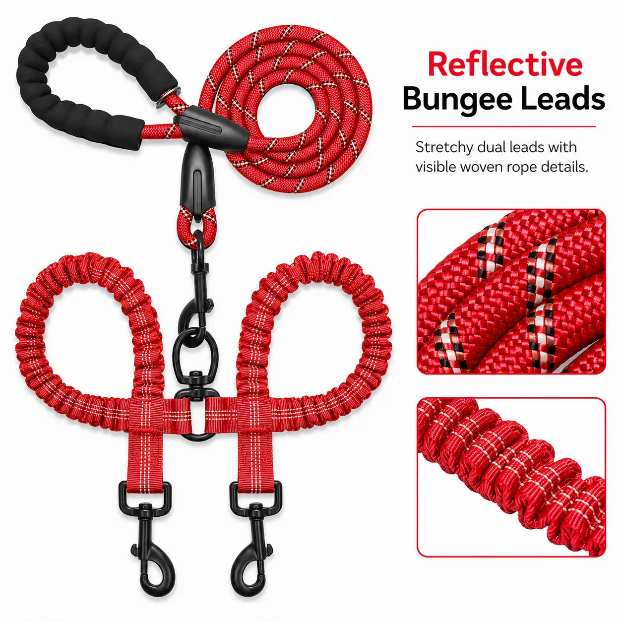 Heavy-Duty Adjustable Length Double Pet Leash - Universal Fit 2-Pet Lead for Medium & Large Dog Breeds, Ideal for Daily Walks, Outdoor Adventures