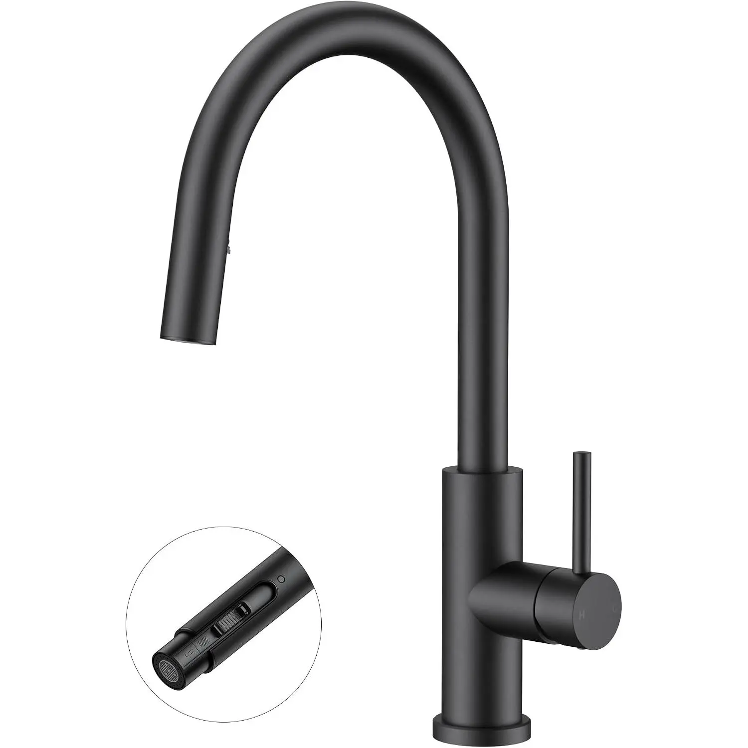 Kitchen Faucet with  Pull Down Sprayer, Black Single Handle | , Stainless Steel, High Arc Sink Faucet with Deck Plate, 1 or 3 Hole Mount for Bar RV Outdoor Laundry