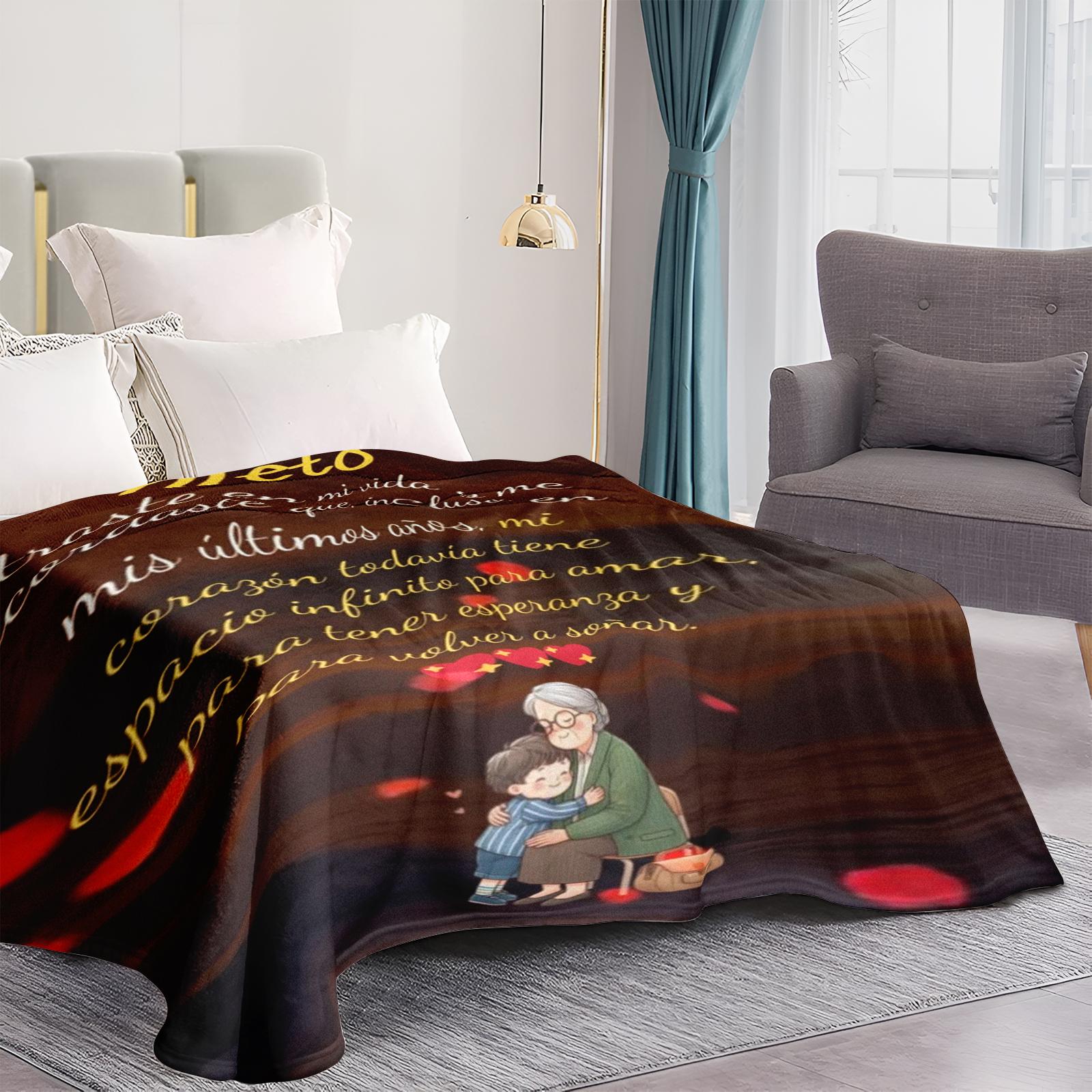 Grandma’s Love Blanket for Grandson - Grandma's Hug Flannel Blanket ,Creative High-Definition Print ,Soft  and Warm ,Perfect Gifts for All Seasons,Office Nap Blanket,Sofa Blanket