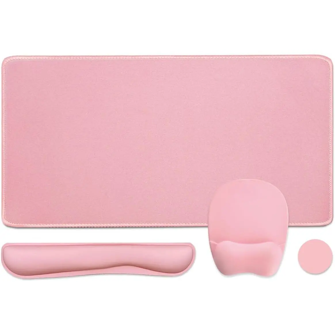 Keyboard Wrist Rest Large Mouse Pad Wrist Support for Computer, 4 in 1 Memory Foam Keyboard Pad Desk Mat Ergonomic Hand Rest Wrist Cushion for Home Office Gaming-Pink