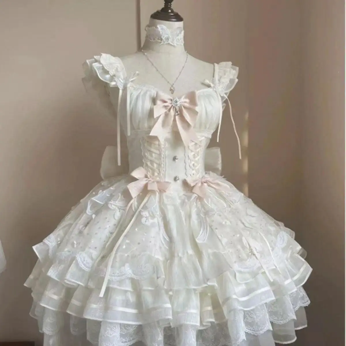 Harajuku Y2k Bow Lace Gothic Lolita Dress Japanese Sleeveless Set Women Y2k Mini Dresses 2025 Female Elegant Party Cute Dress