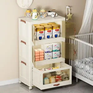 Indoor Storage Cabinet with Wheels Baby Safe Transparent Openable Lid Easy Access for Child Living Room Organization