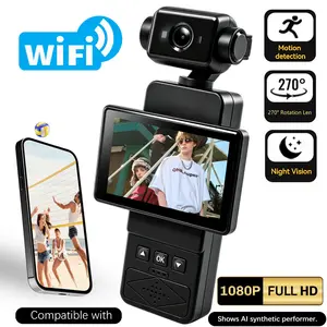 Vlog Body Camera, 1080P Action Camera with 270° Rotating Lens & 2.65" Screen, WiFi connection，Wearable Pocket Camcorder for Outdoor Cycling Hiking Vlogging,Best Gift