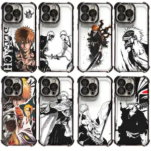 BLEACH Ichigo Kurosaki Black Electroplated Four Corner Phone Cases For iPhone 17 Promax Air 16 Pro 15 14 Plus 13 12 & Samsung S23-26, Clear Shockproof Plating Edge Anime Cover For Manga Fans, Teen  Birthday Gifts